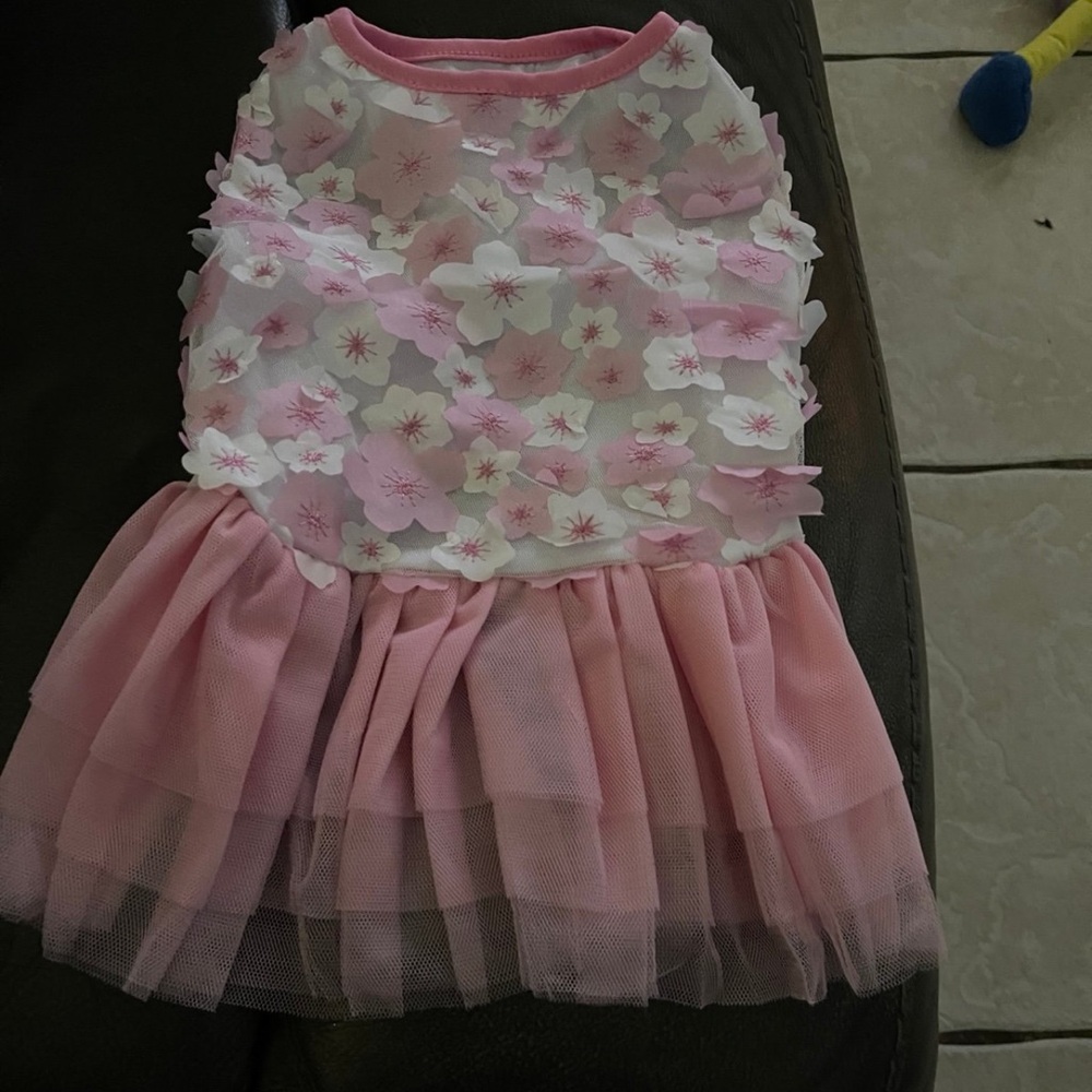 Doggie Pink Floral Dress with Tulle Skirt